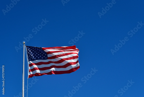 United States of America Flag with Copy space and clear blue sky