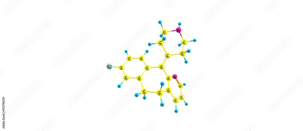 Desloratadine molecular structure isolated on white