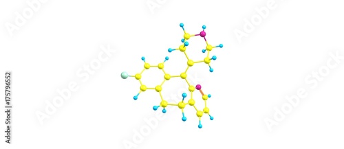 Desloratadine molecular structure isolated on white
