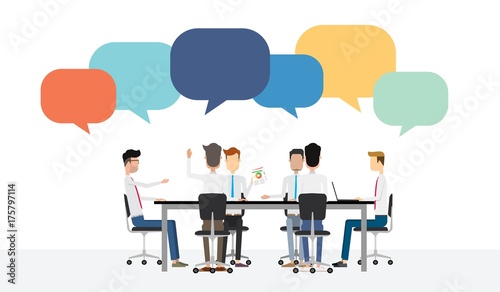 flat vector business people meeting and brainstorming concept
