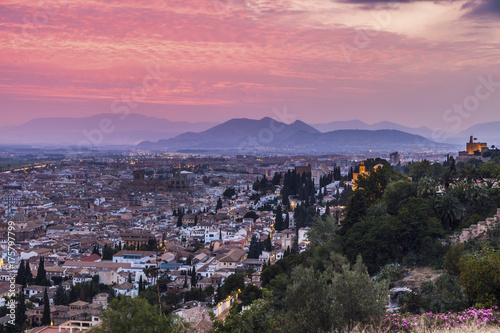 Panorama of Granada at sunset