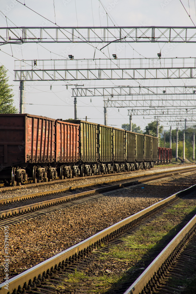 View on the railroad track and cargo train