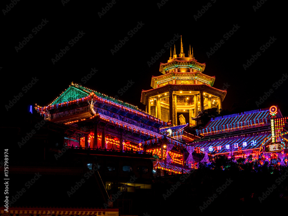 Fototapeta premium Kek Lok Si temple light up in Penang during the Chinese New Year