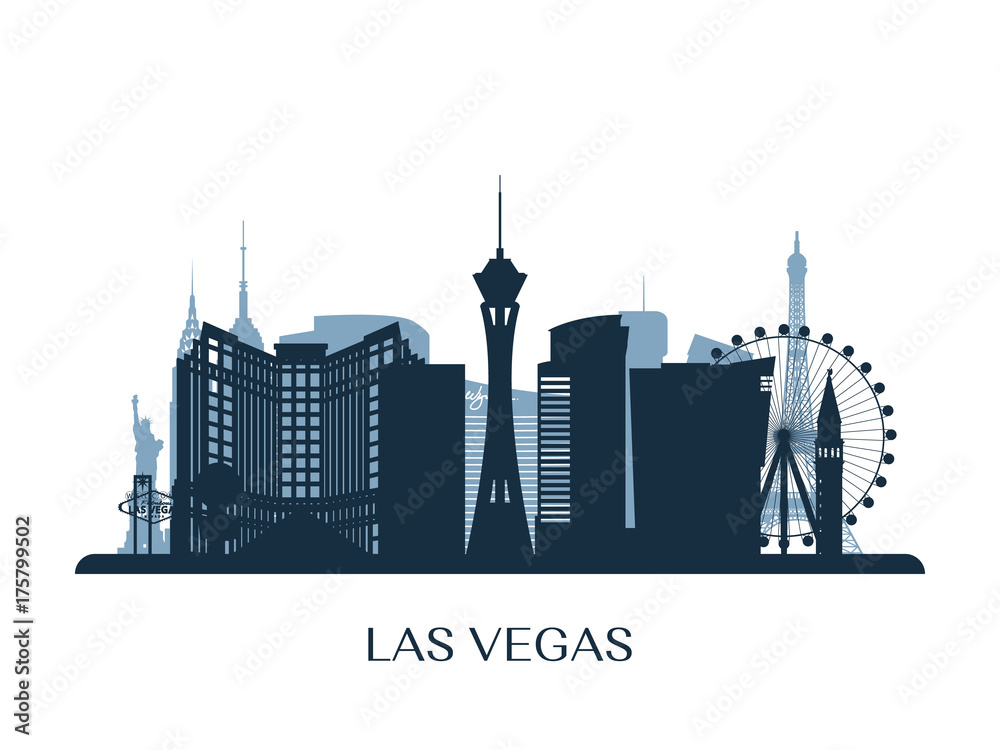 Las Vegas skyline, monochrome silhouette. Vector illustration.