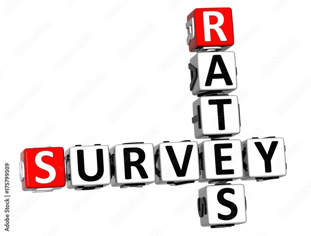 3D Rates Survey Crossword over white background. 3D Rates Survey Crossword over white background.