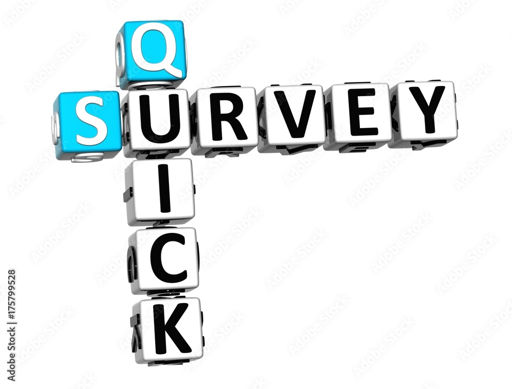 3D Quick Survey Crossword over white background. 3D Quick Survey Crossword over white background.