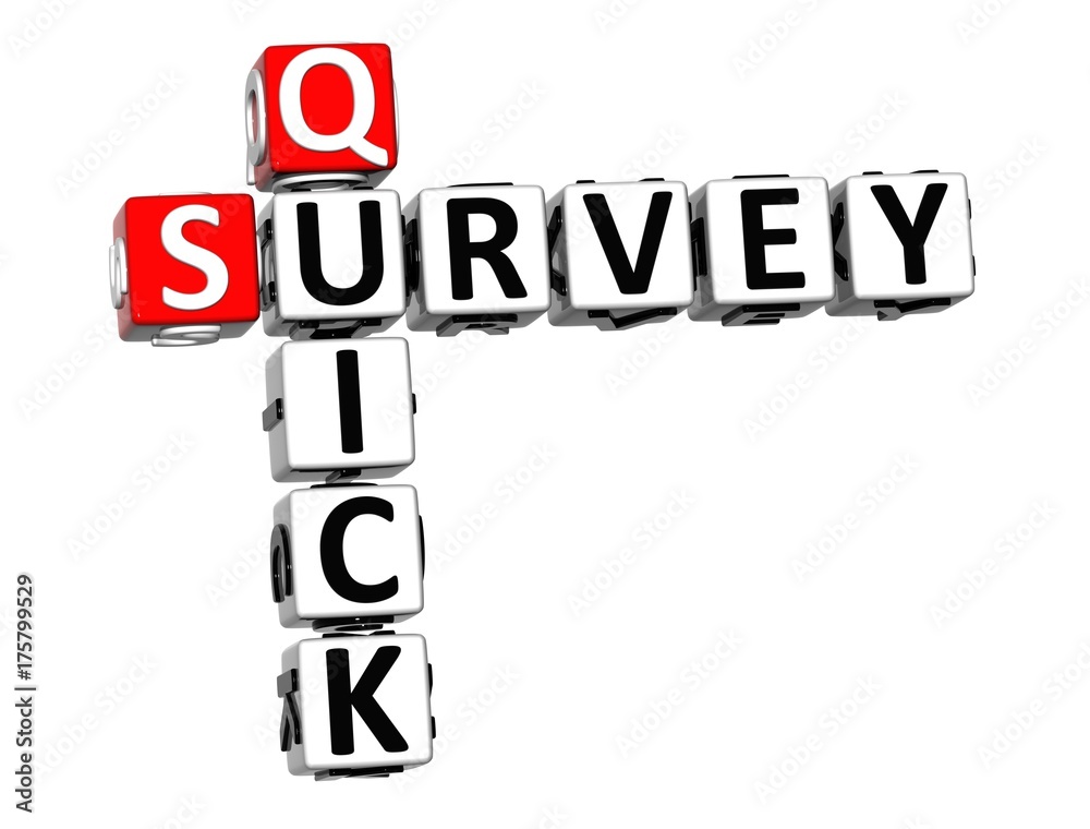 3D Quick Survey Crossword over white background. 3D Quick Survey Crossword over white background.