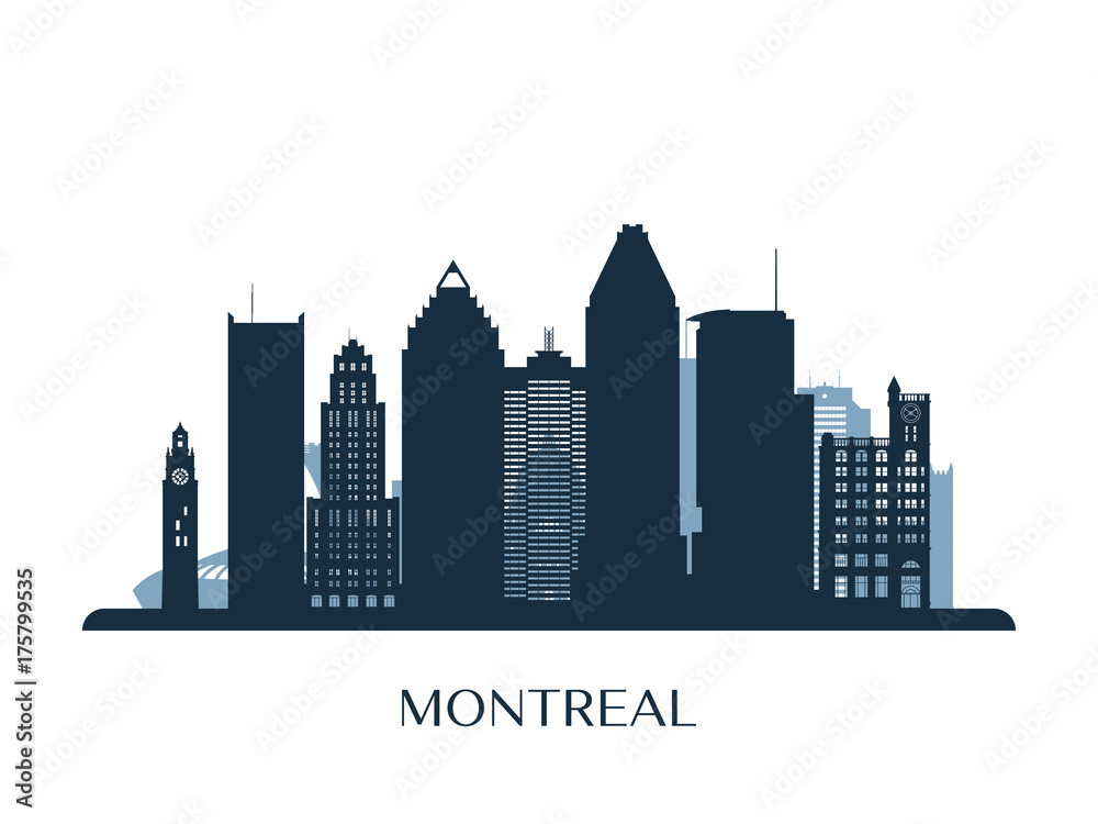 Montreal skyline, monochrome silhouette. Vector illustration.