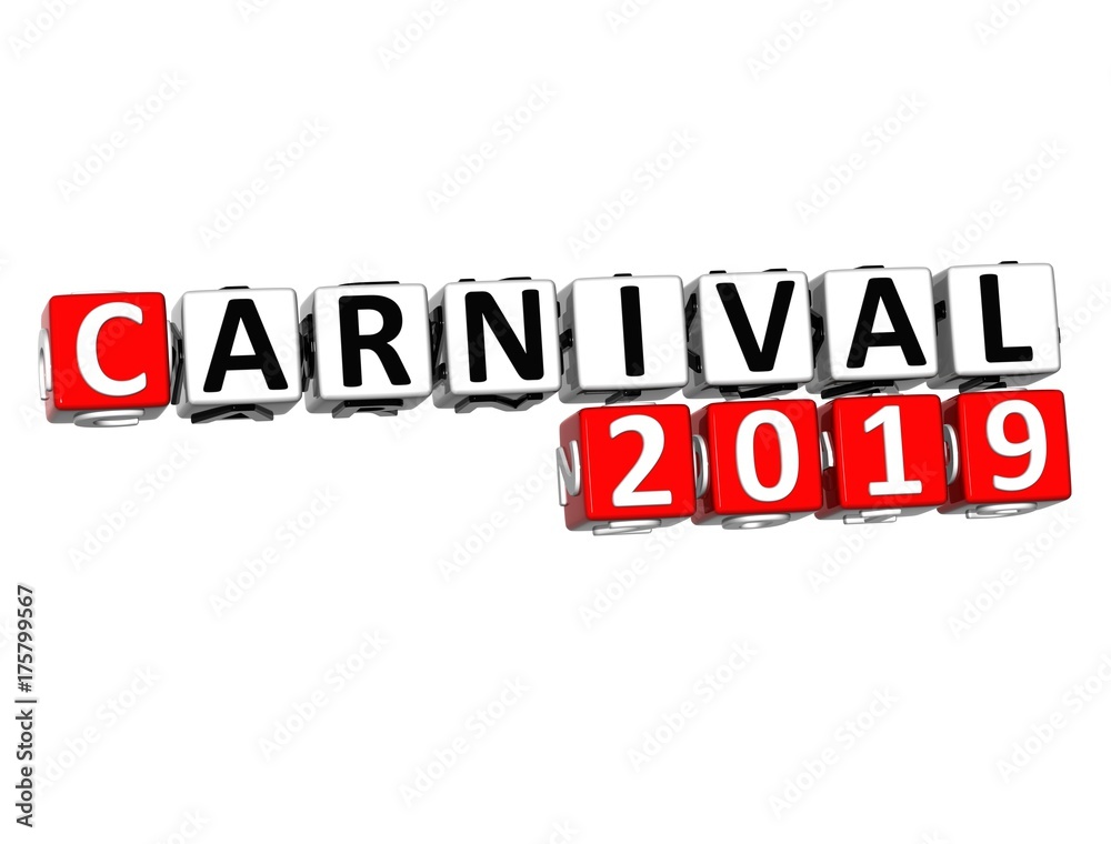 3D Carnival 2019 Crossword over white background.