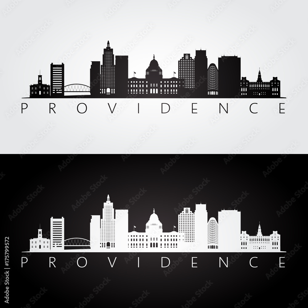 Providence usa skyline and landmarks silhouette, black and white design, vector illustration.