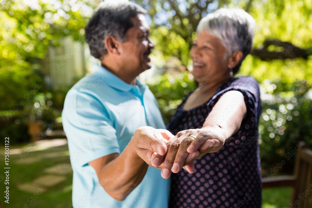 Senior couple dancing in the garden Senior couple dancing in the garden
