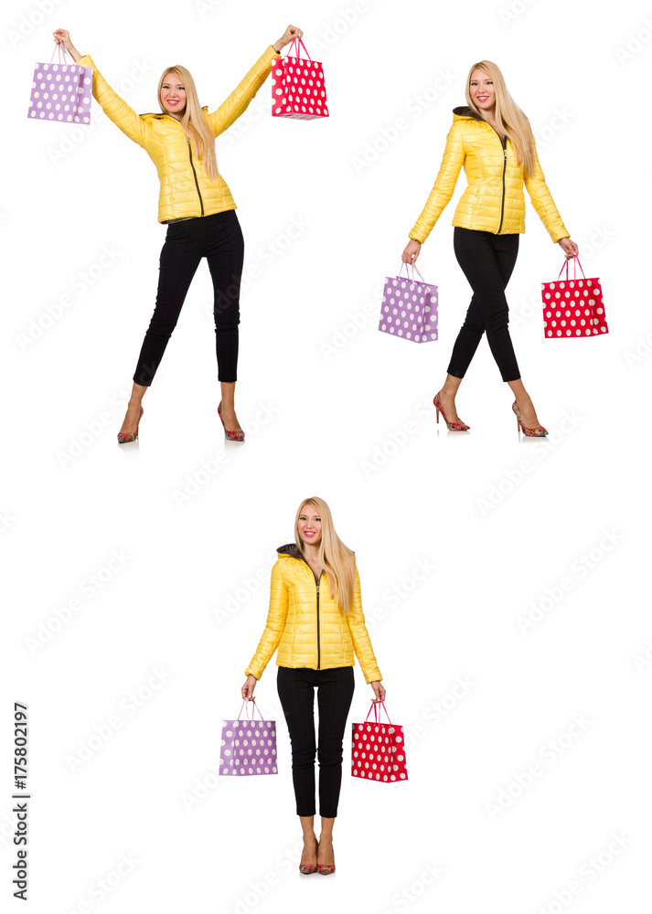 Woman with shopping bags isolated on white