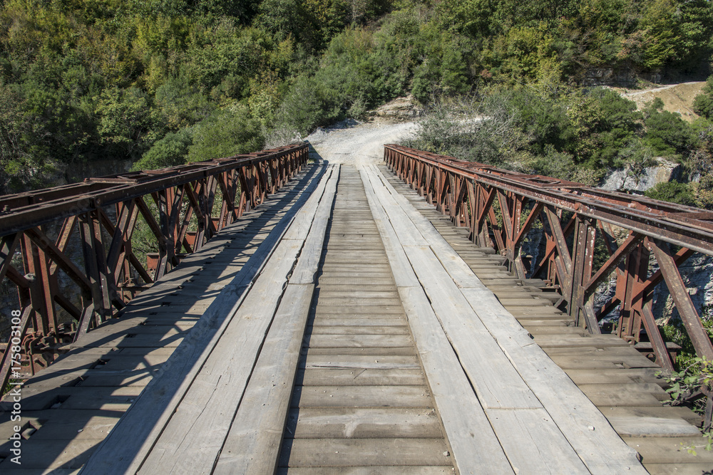 Old metal bridge over Osumi canyon, Albania