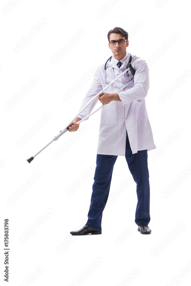 Young doctor physician standing walking isolated on white backgr Young doctor physician standing walking isolated on white backgr