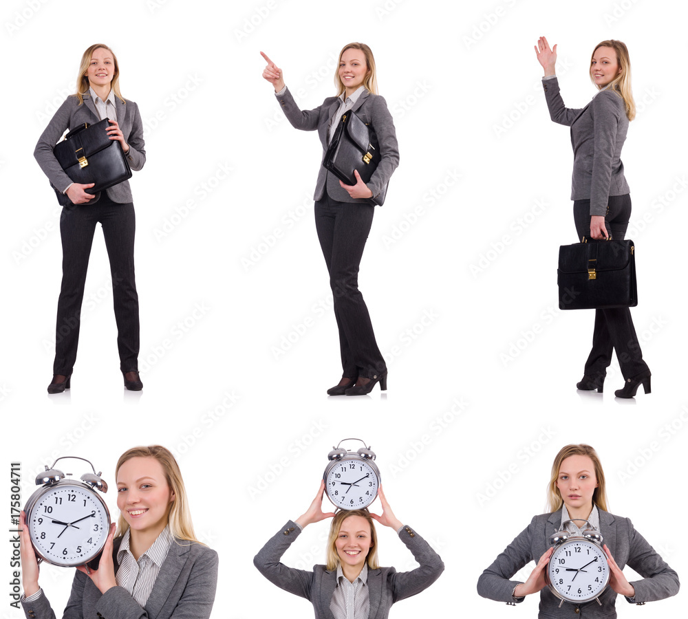 Businesswoman in gray suit isolated on white Businesswoman in gray suit isolated on white