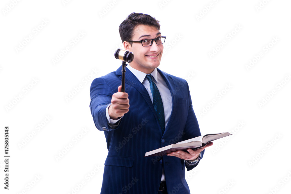 Lawyer law student with a gavel isolated on white background Lawyer law student with a gavel isolated on white background