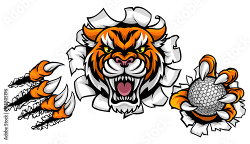 Tiger Holding Golf Ball Breaking Background