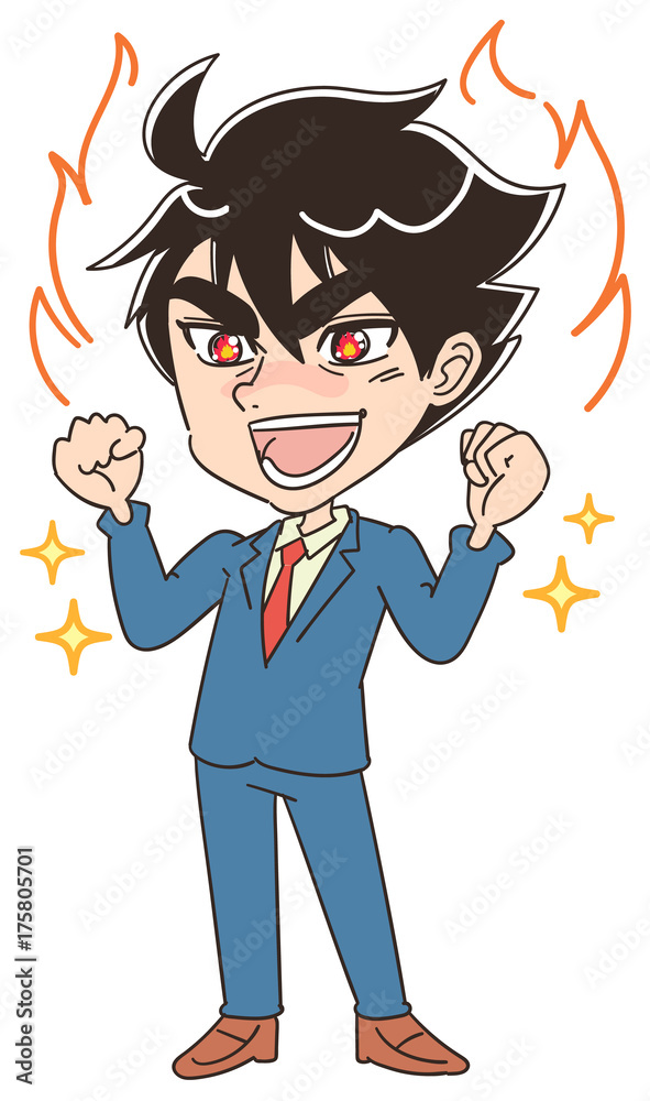 燃えたぎる熱血ビジネスマンのイラスト Stock Vector Adobe Stock