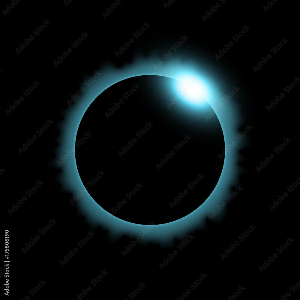 Obraz premium Total eclipse of the sun, solar eclipse on black background, light effect, aqua color