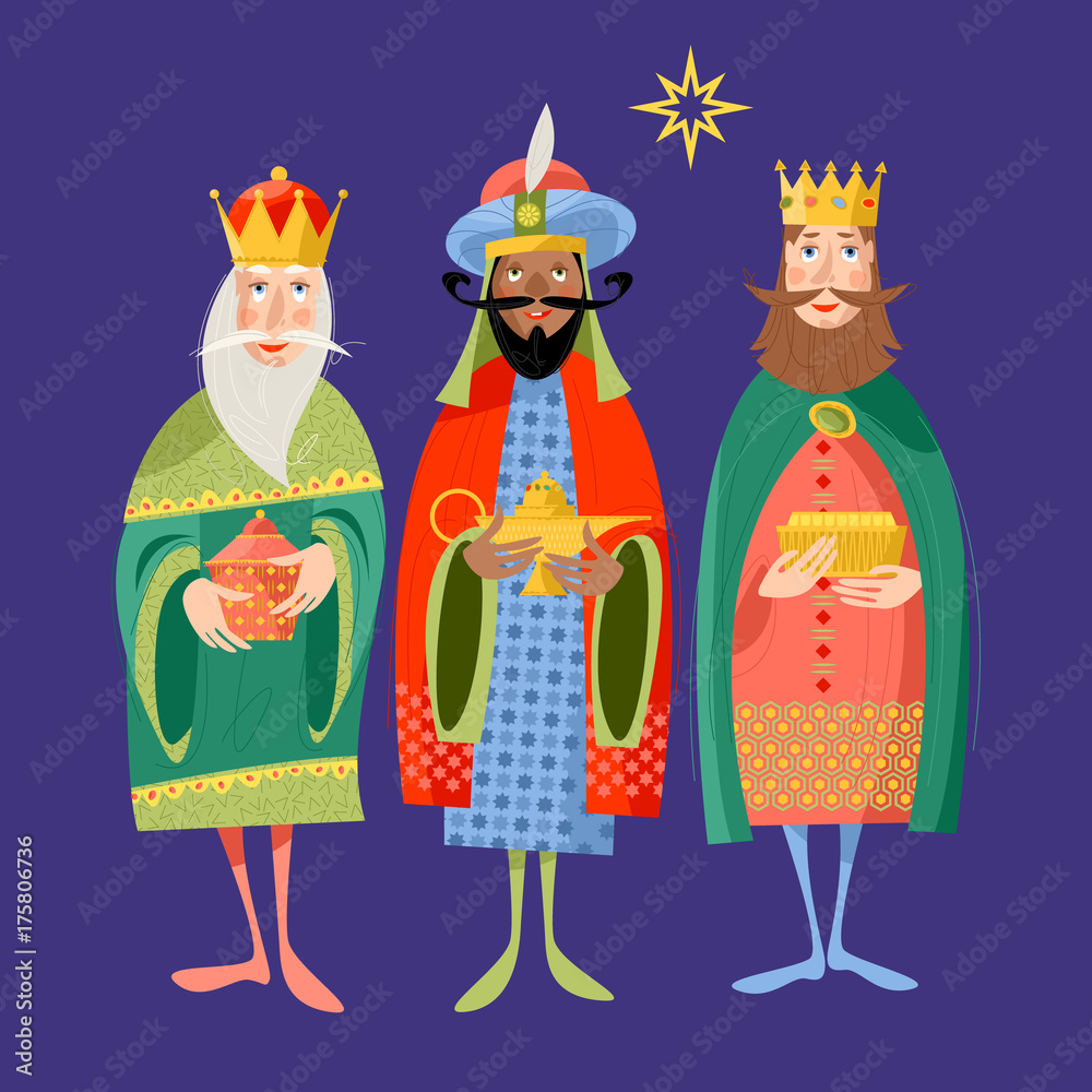 Three biblical Kings: Caspar, Melchior and Balthazar. Three wise men. Stock  ベクター | Adobe Stock