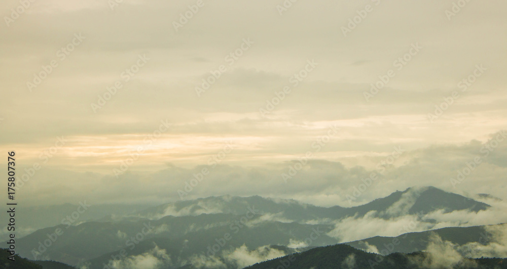 mountain and blue sky with clouds,Sunset
