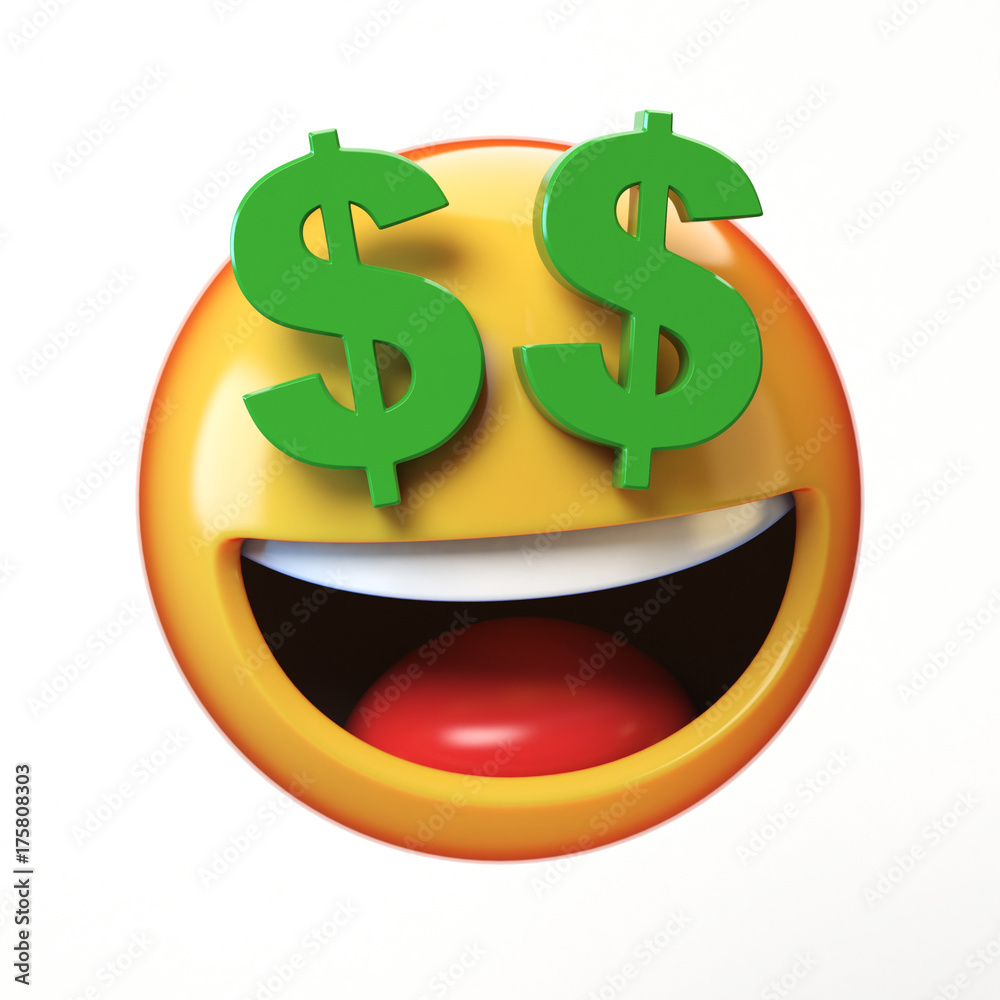 Rich emoji isolated on white background, dollar eyes emoticon 3d rendering  Stock Illustration | Adobe Stock