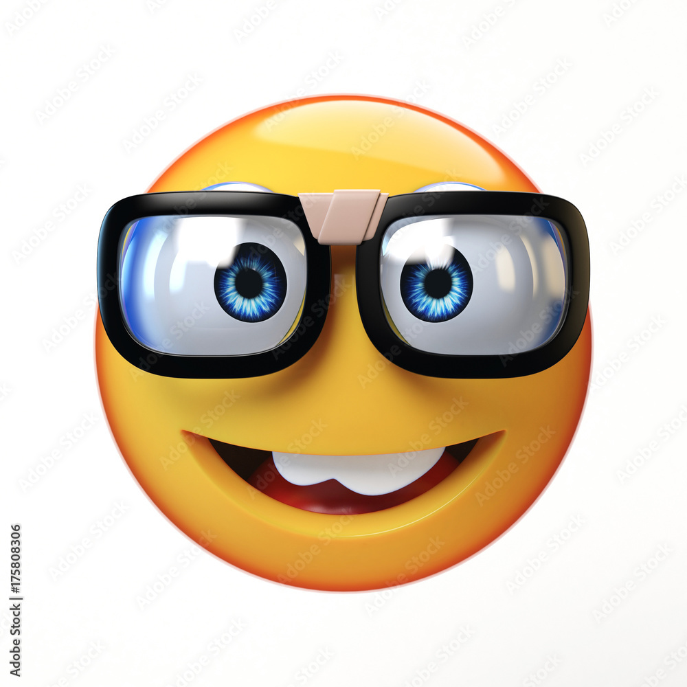 Nerd Emoji Isolated On White Background Emoticon With Glasses 3d Rendering Stock Illustration