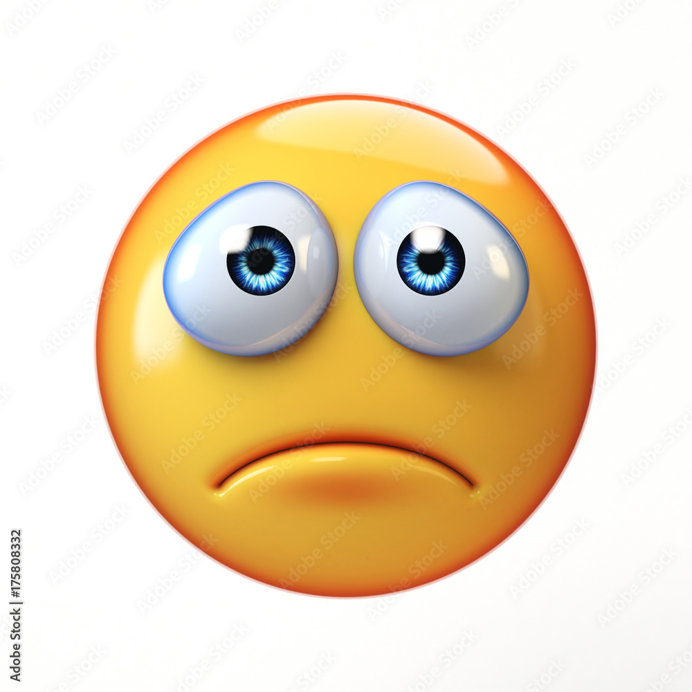 Sad emoji isolated on white background, depressed emoticon 3d ...