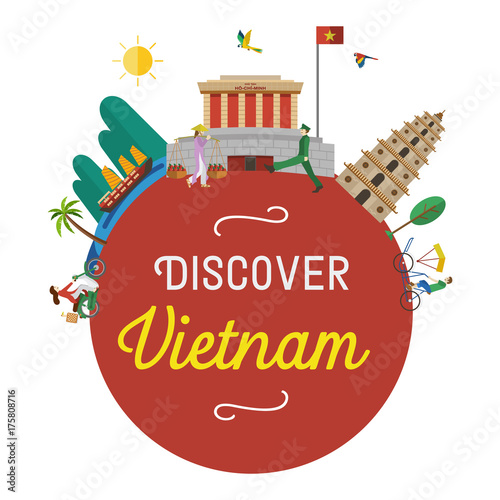Flat design, Vietnam icons and landmarks, vector