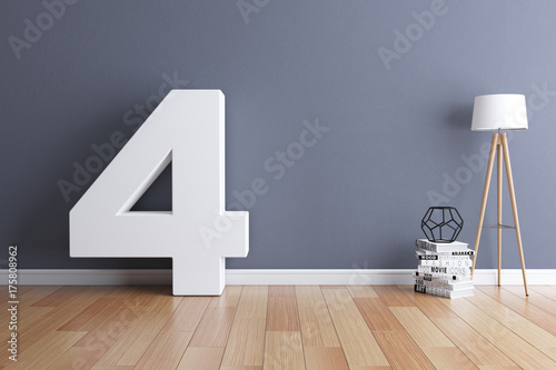 Mock up interior font 3d rendering number 4