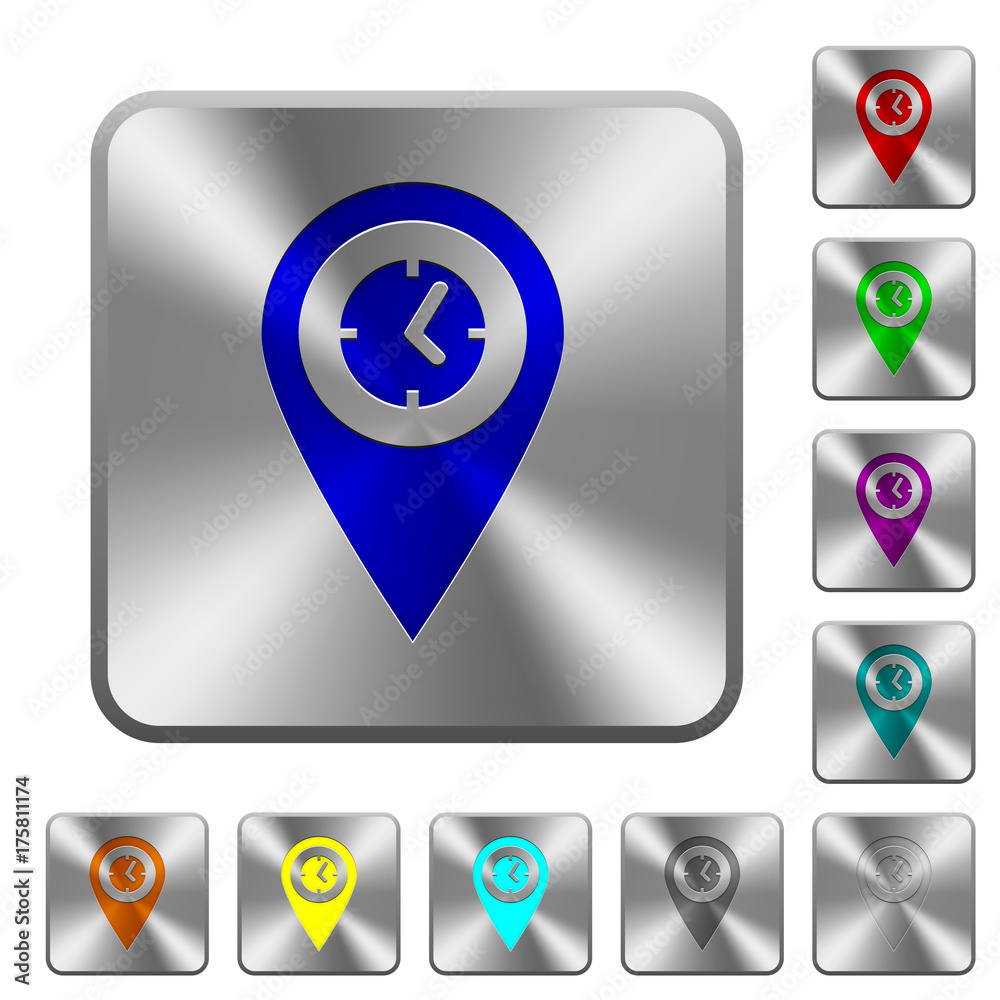 Arrival time GPS map location rounded square steel buttons Arrival time GPS map location rounded square steel buttons