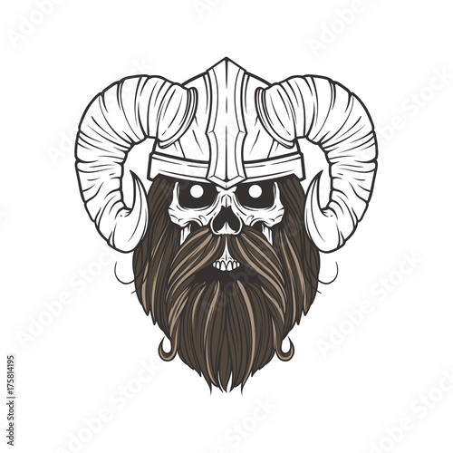 Skull Viking with horns and beards