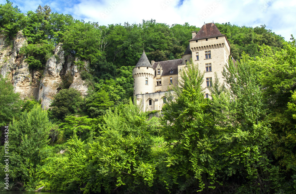 Le château de La Roque Gageac vu depuis la Dordogne. Dordogne. Nouvelle Aquitaine