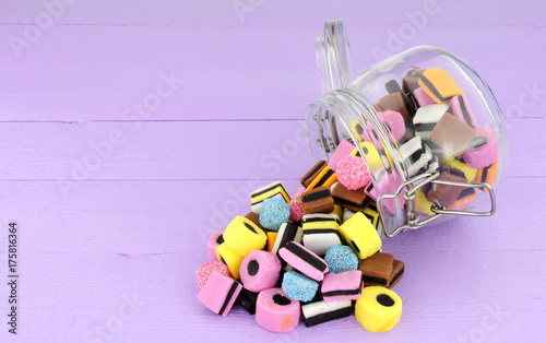 Jar filled with  traditional liquorice allsorts candy