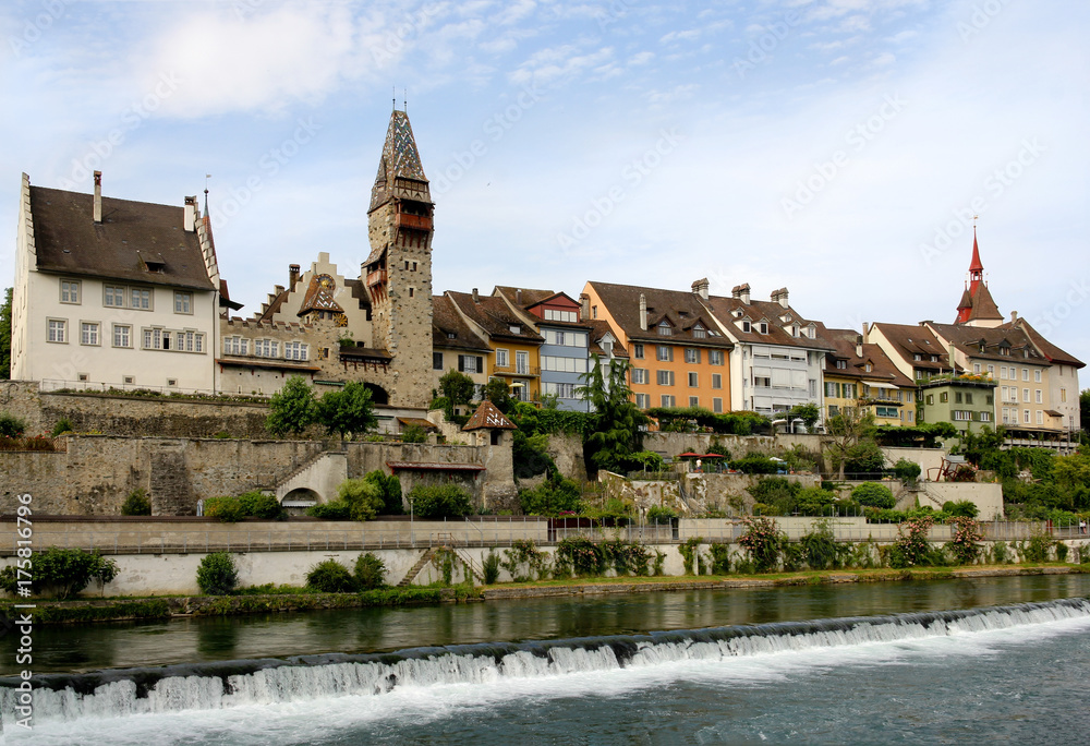 Swiss old town Bremgarten on the river Reuss 