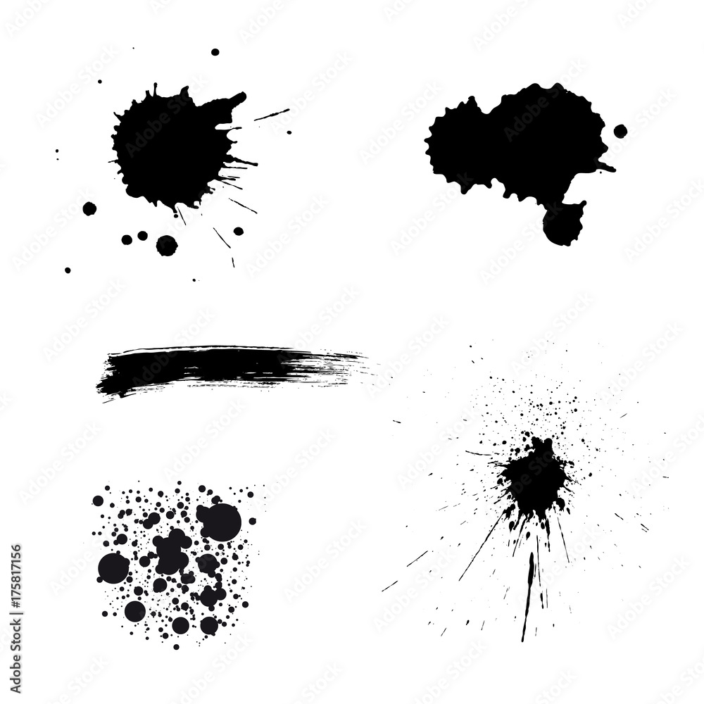 Vector black paint brush spots. Set of black paint, ink, grunge, dirty brush  strokes. Stock Vector | Adobe Stock