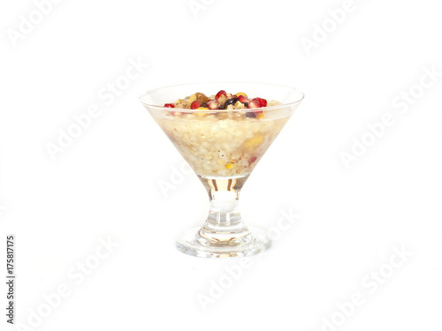 Turkish dessert Asure Ashure from boiled cereals with dried fruits and pomegranate grains