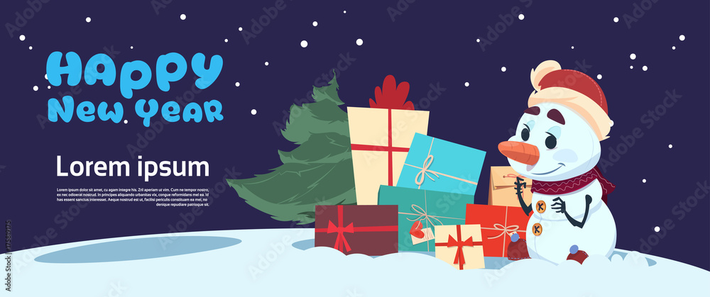 Cute Elf On Happy New Year Greeting Card Merry Christmas Holiday Concept Flat Vector Illustration