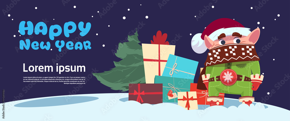 custom made wallpaper toronto digitalCute Elf On Happy New Year Greeting Card Merry Christmas Holiday Concept Flat Vector Illustration