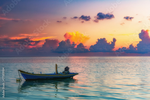 Calm sunrise over ocean on Maldives © sborisov