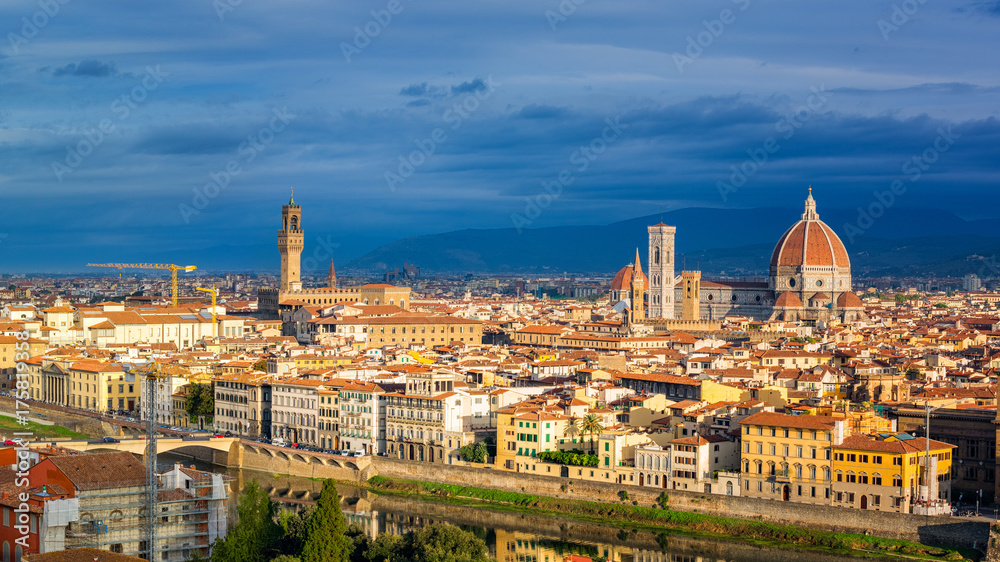 Aerial view of Florence and Arno river, Italy