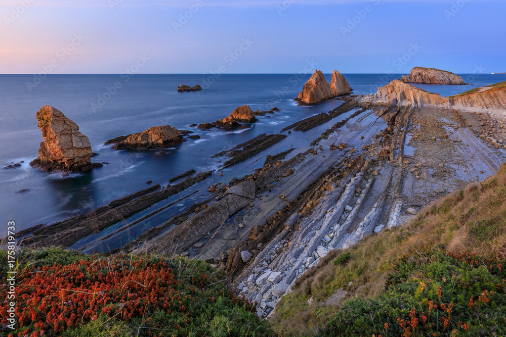 Flysch rock formation and beach, Spain
