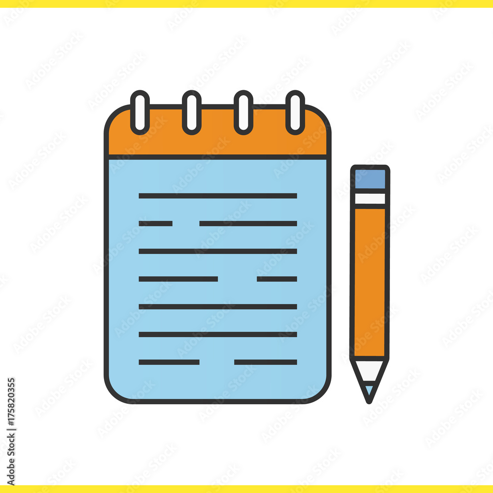 Spiral notepad with pencil color icon Spiral notepad with pencil color icon