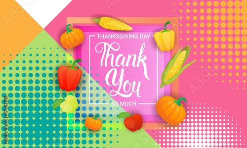 Happy Thanksgiving Day Autumn Traditional Holiday Greeting Card Flat Vector Illustration