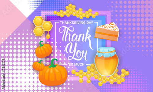 Happy Thanksgiving Day Autumn Traditional Holiday Greeting Card Flat Vector Illustration