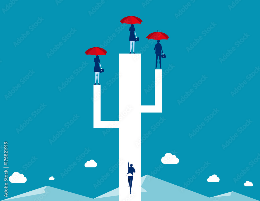 Business team standing and holding red umbrella. Concept business vector illustration.
