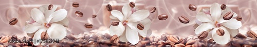 coffee beans on the floral background