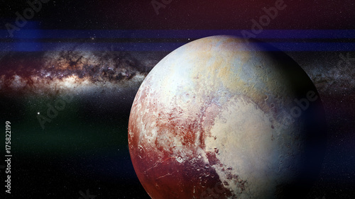 dwarf planet Pluto lit by the stars