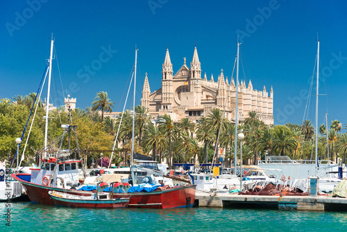 View of Palma de Mallorca with Cathedral La Seu and the fishing port - 9325 photo