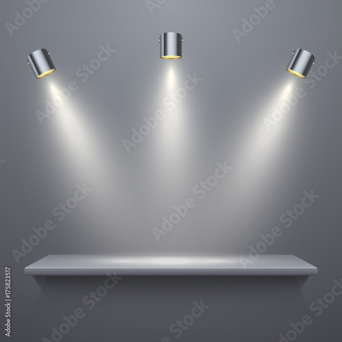 Realistic shelf with illumination, vector illustration